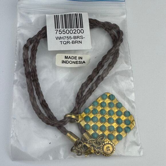 New Willow House Jewelry by Sara Blaine Biji Aqua Beads Braided Leather Necklace - Picture 3 of 9